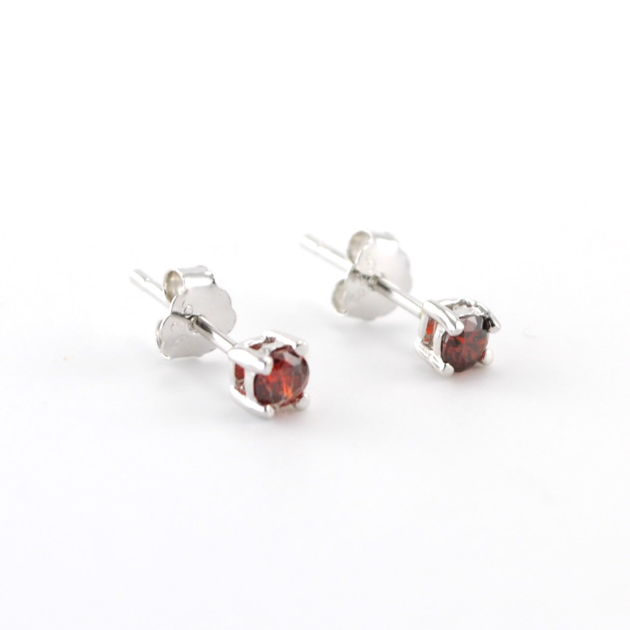 Side View Silver CZ Garnet 3mm Post Earrings