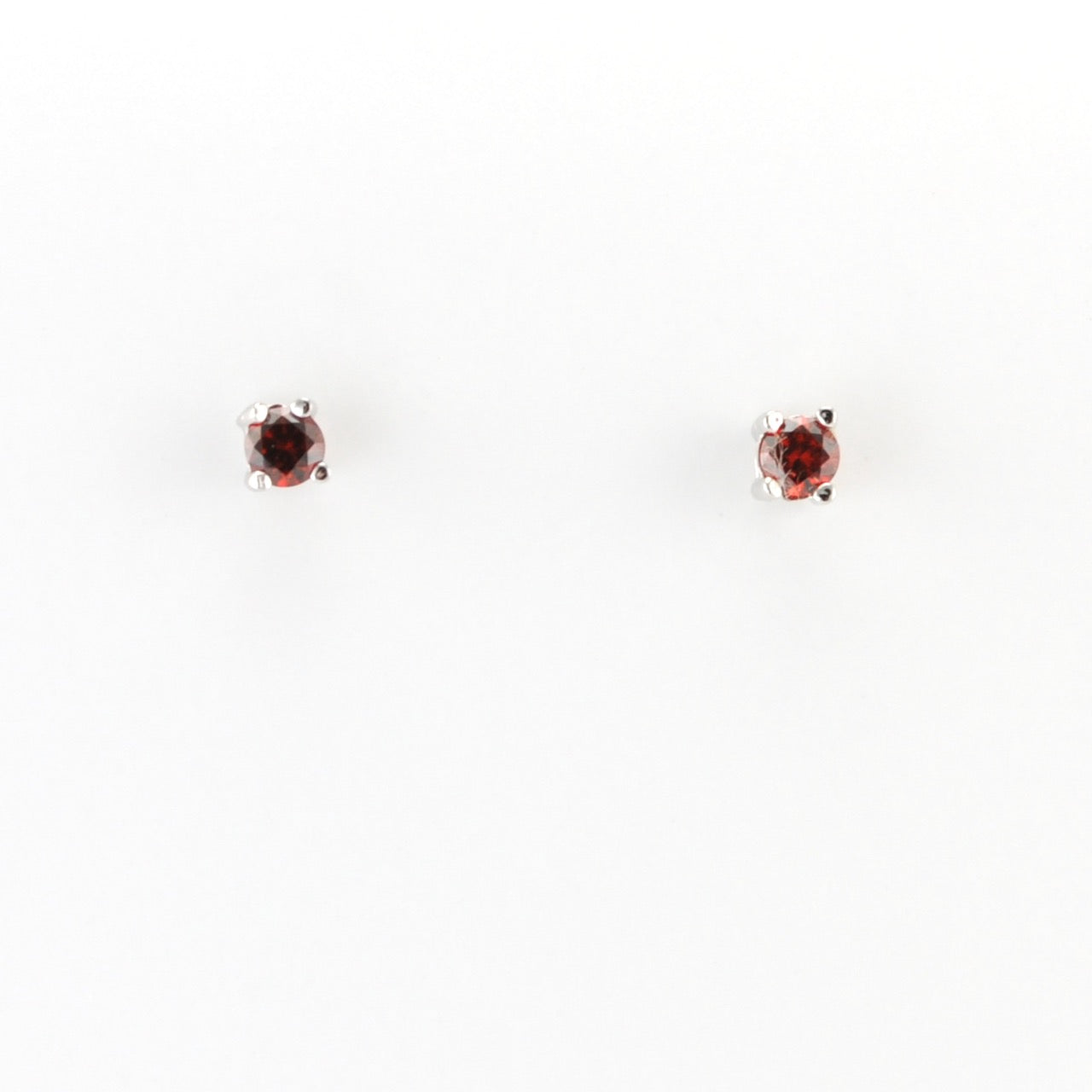 Alt View Silver CZ Garnet 3mm Post Earrings