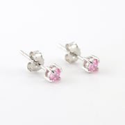 Side View Silver CZ Pink 3mm Post Earrings