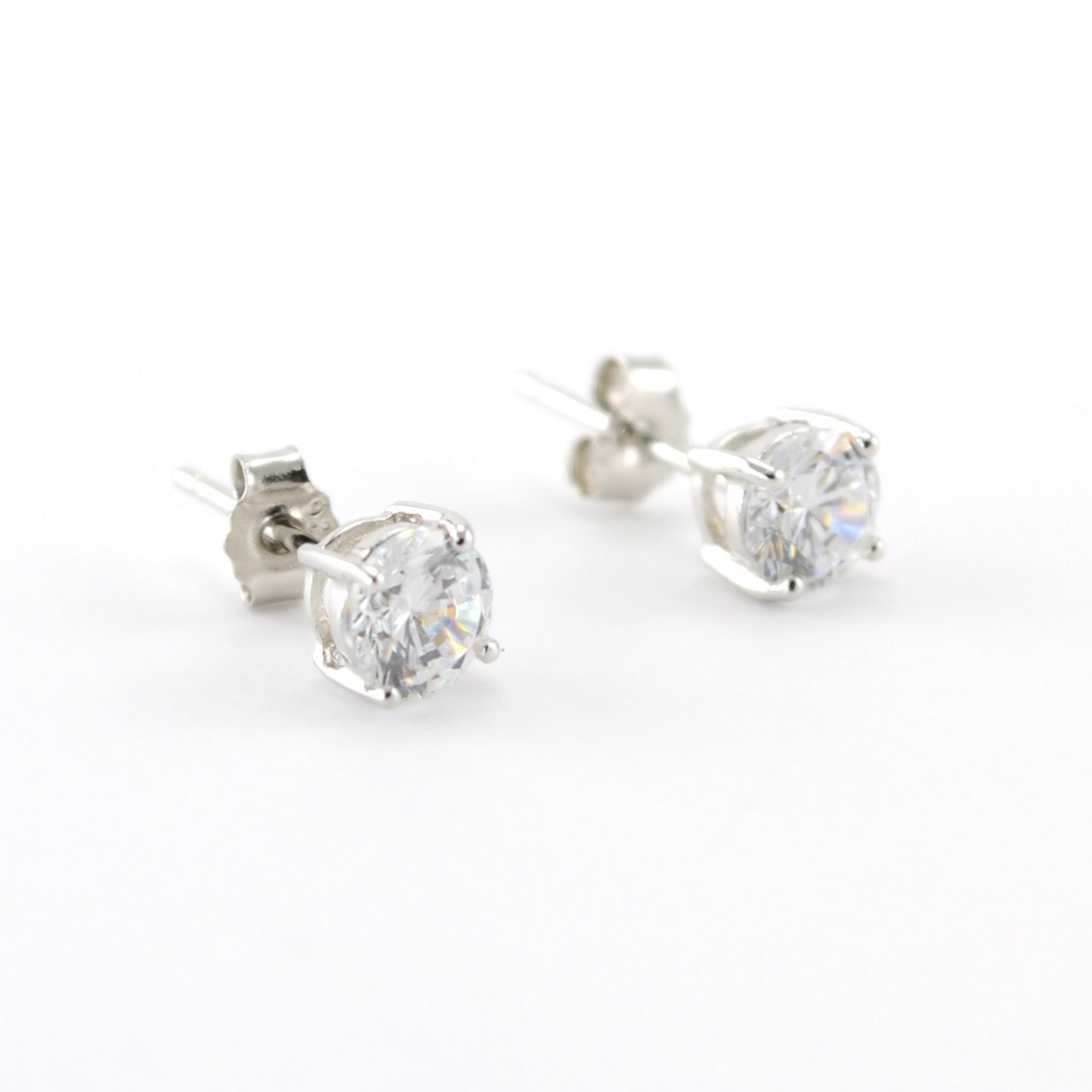 Side View Silver CZ 5mm Post Earrings