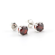 Side View Silver CZ Garnet 5mm Post Earrings