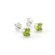 Side View Silver CZ Peridot 5mm Post Earrings