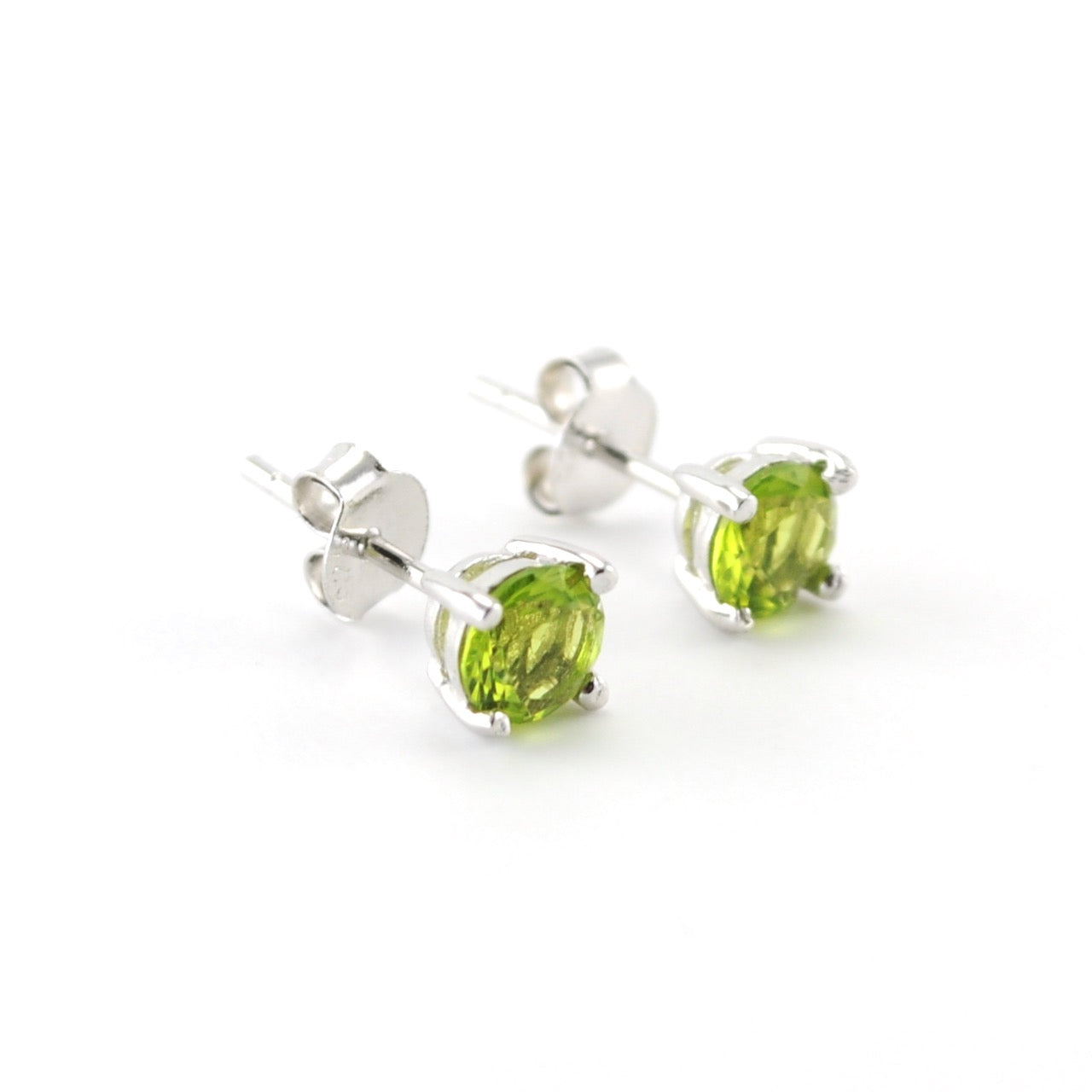 Side View Silver CZ Peridot 5mm Post Earrings