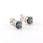 Side View Silver CZ Rainbow Topaz 5mm Post Earrings