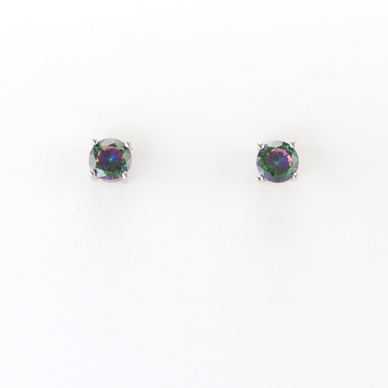 Alt View Silver CZ Rainbow Topaz 5mm Post Earrings