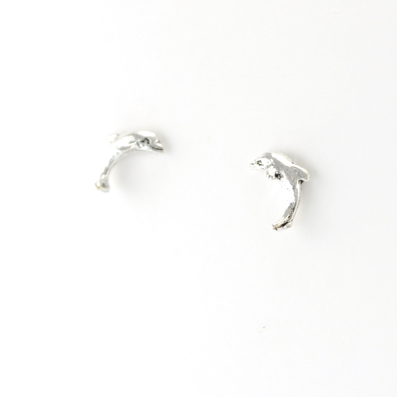 Side View Silver Dolphin Post Earrings