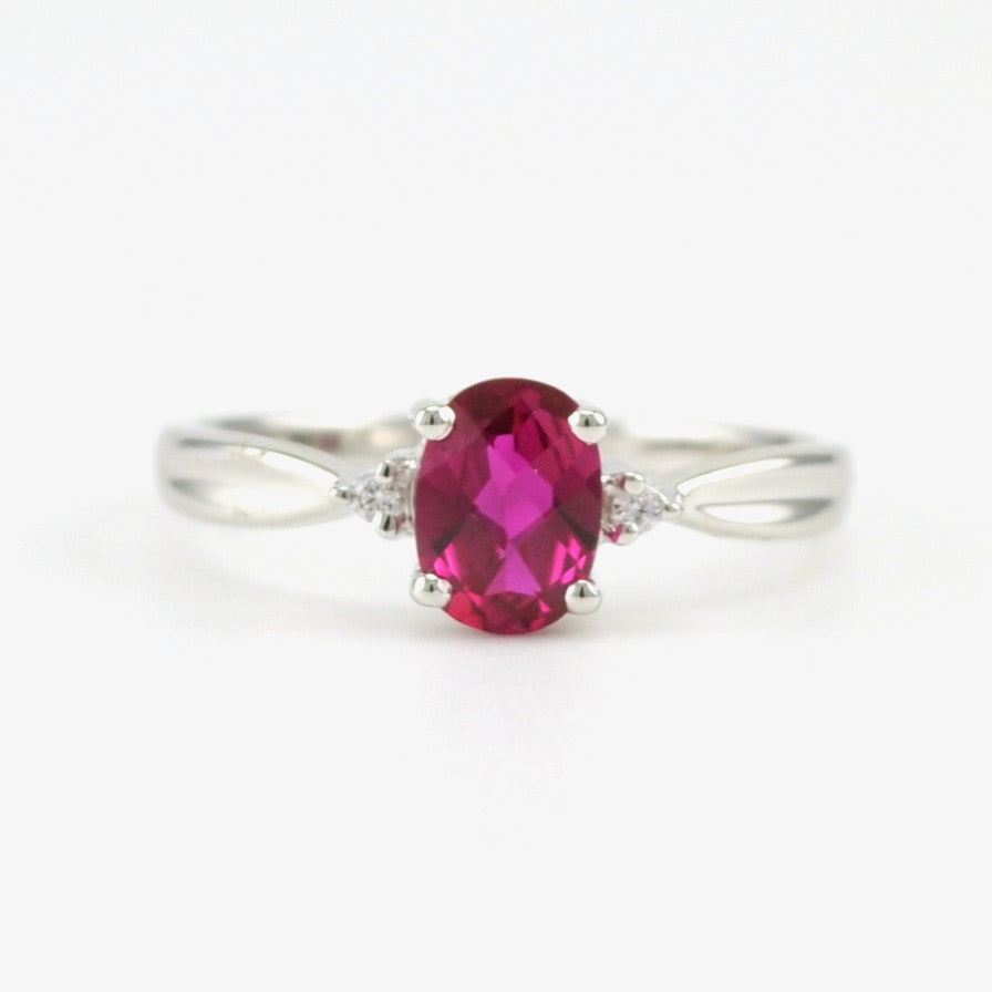 Sterling Silver Created Ruby 1ct Oval CZ Ring