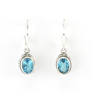 Alt View Silver Blue Topaz 6x8mm Oval Bali Dangle Earrings