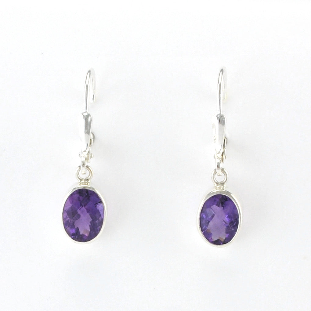 Alt View Silver Amethyst 5x7mm Oval Dangle Earrings