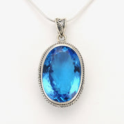 Alt View Silver Blue Topaz 14x22mm Oval Bali Pendant