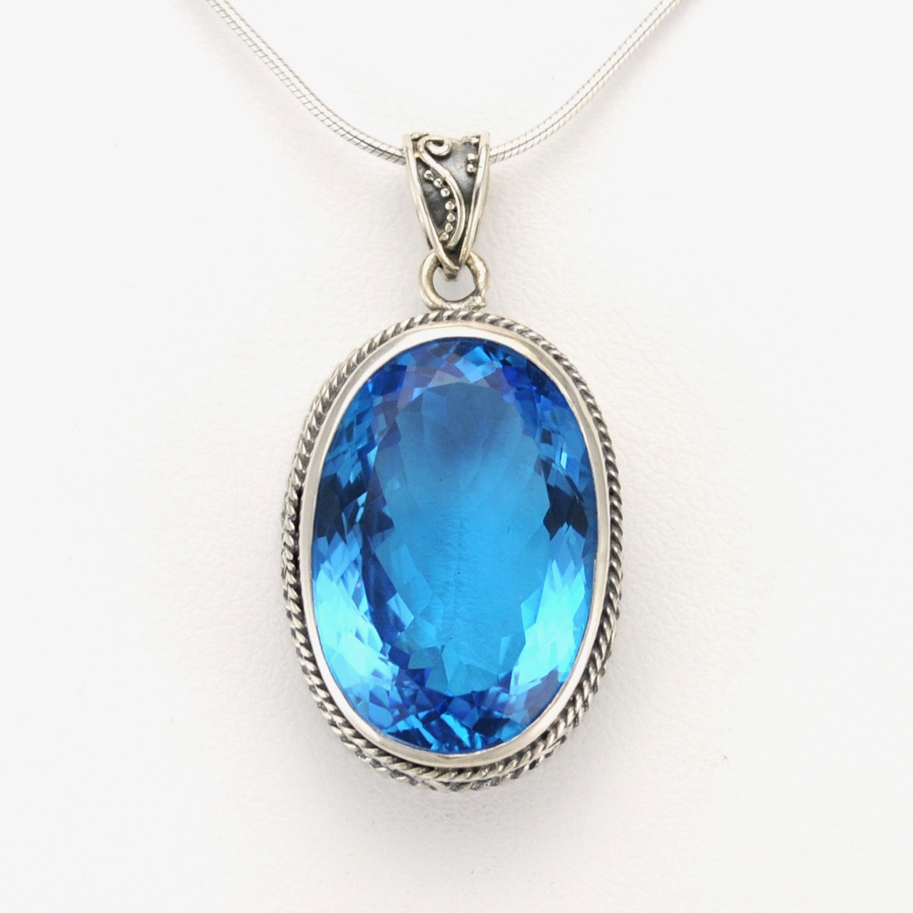 Alt View Silver Blue Topaz 14x22mm Oval Bali Pendant
