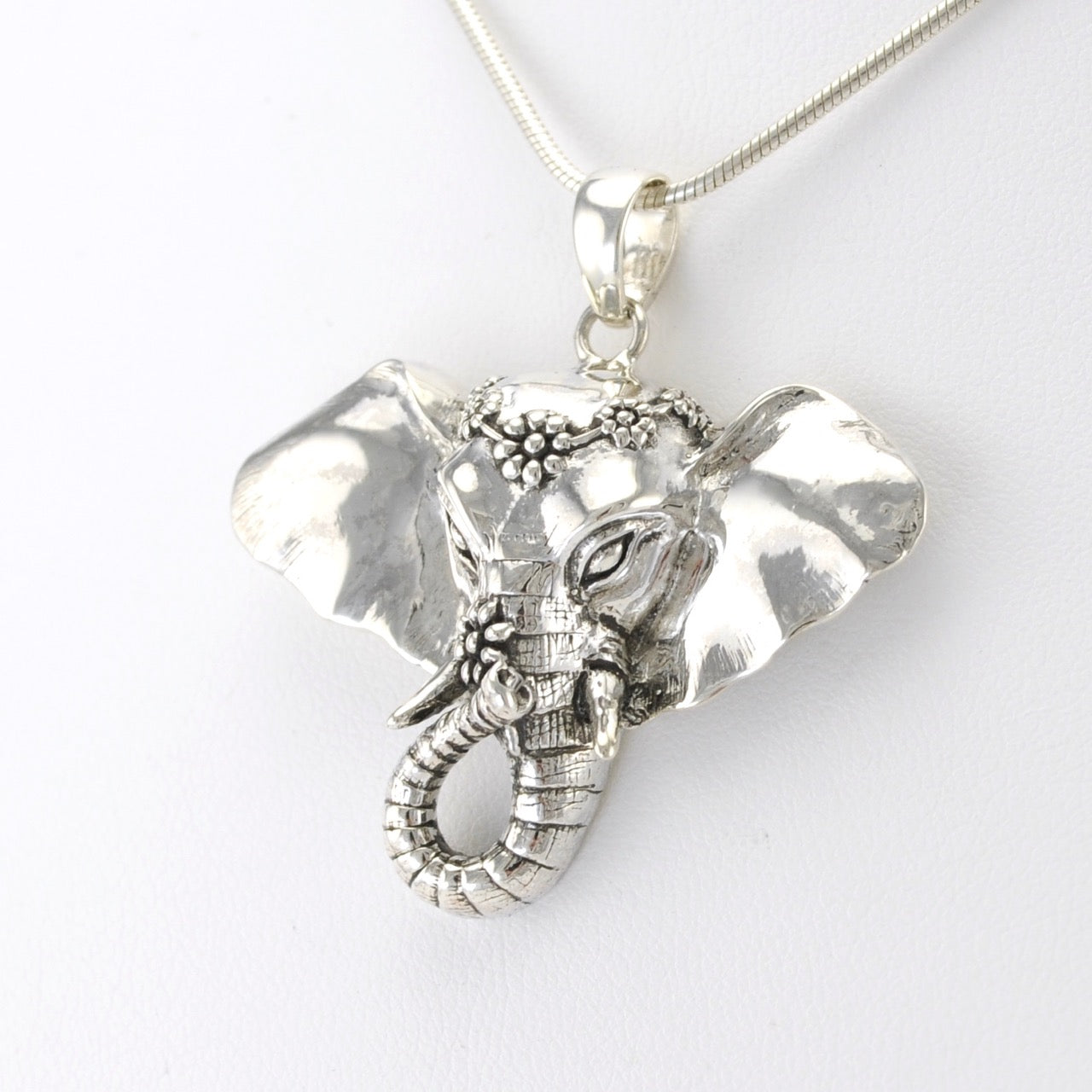 Sterling Silver Elephant Flower Pendant - Main Image