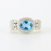 Silver Blue Topaz 6x8mm Oval Ring
