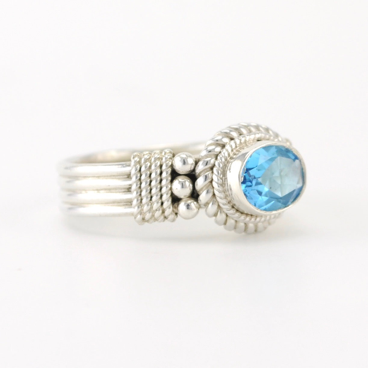 Alt View Silver Blue Topaz 6x8mm Oval Ring