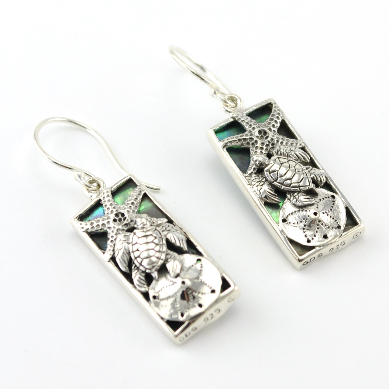 Alt View Silver Abalone Shells and Sea Turtle Rect Earrings