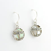 Side View Silver Mother of Pearl Dragonfly Small Earrings