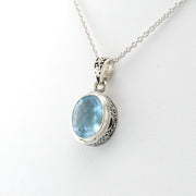 Silver Aquamarine 9x11mm Oval Bali Necklace