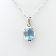 Alt View Silver Aquamarine 9x11mm Oval Bali Necklace