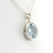 Side View Silver Aquamarine 12x26mm Oval Bali Pendant