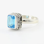 Silver Blue Topaz 7x9mm Rectangle Bali Ring
