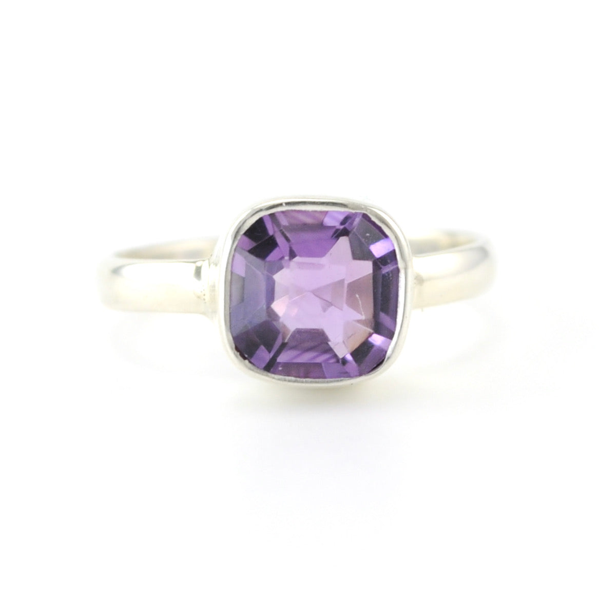 Alt View Silver Amethyst 8mm Square Ring