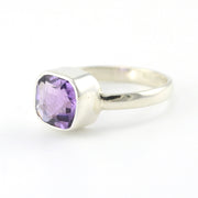 Silver Amethyst 8mm Square Ring