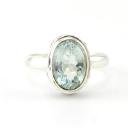 Alt View Silver Aquamarine Oval Bali Ring