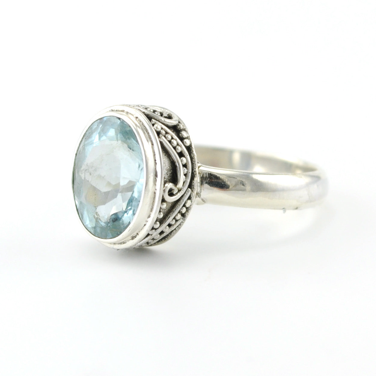 Silver Aquamarine Oval Bali Ring