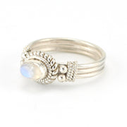 Silver Moonstone 4x6mm Oval Ring