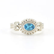 Silver Blue Topaz 4x6mm Oval Ring