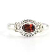 Silver Garnet 4x6mm Oval Rope Ring
