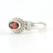 Side View Silver Garnet 4x6mm Oval Rope Ring