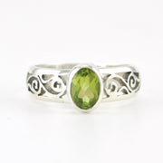 Silver Peridot 5x7mm Scroll Side Band