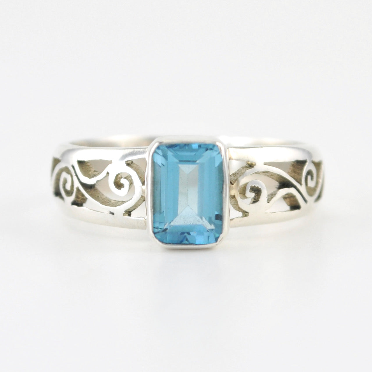 Silver Blue Topaz 5x7mm Scroll Side Band