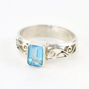 Alt View Silver Blue Topaz 5x7mm Scroll Side Band