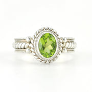 Sterling Silver Peridot 6x8mm Oval Ring