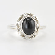 Silver Black Star Diopside 7x9mm Oval Ring
