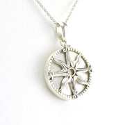 Side View Silver Mother of Pearl Compass Pendant