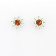 Silver Amber Sun Post Earrings