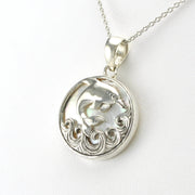 Silver Mother of Pearl Dolphin on Waves Pendant
