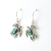 Side View Silver Sea Turtle with Abalone Earrings