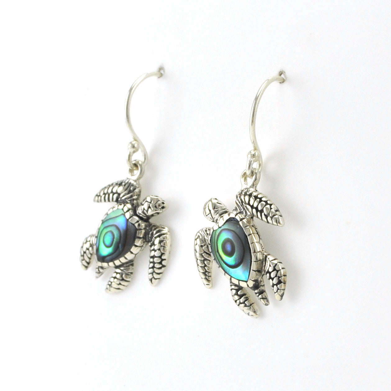 Side View Silver Sea Turtle with Abalone Earrings