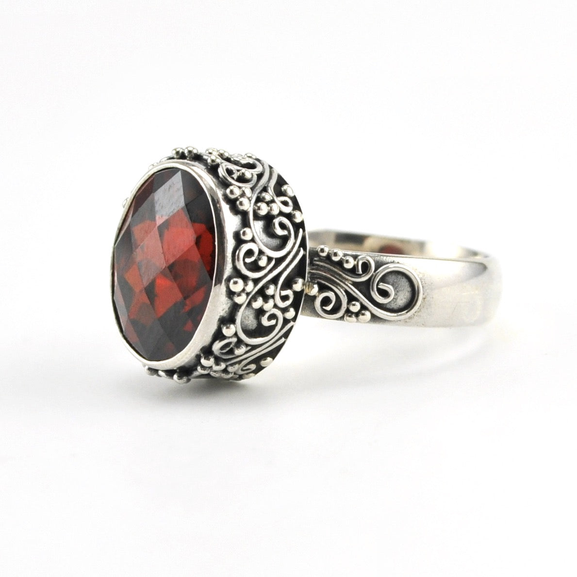 Sterling Silver Garnet Oval Ring