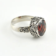 Side View Sterling Silver Garnet Oval Ring