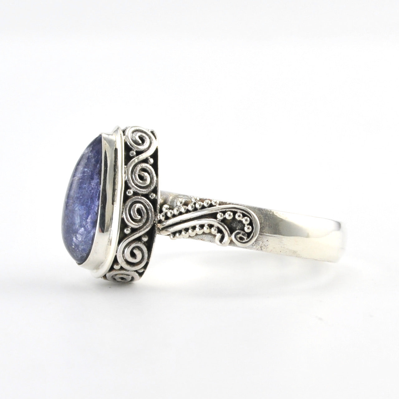 Side View Silver Kyanite Long Tear Ring