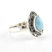 Side View Silver Larimar Tear Ring