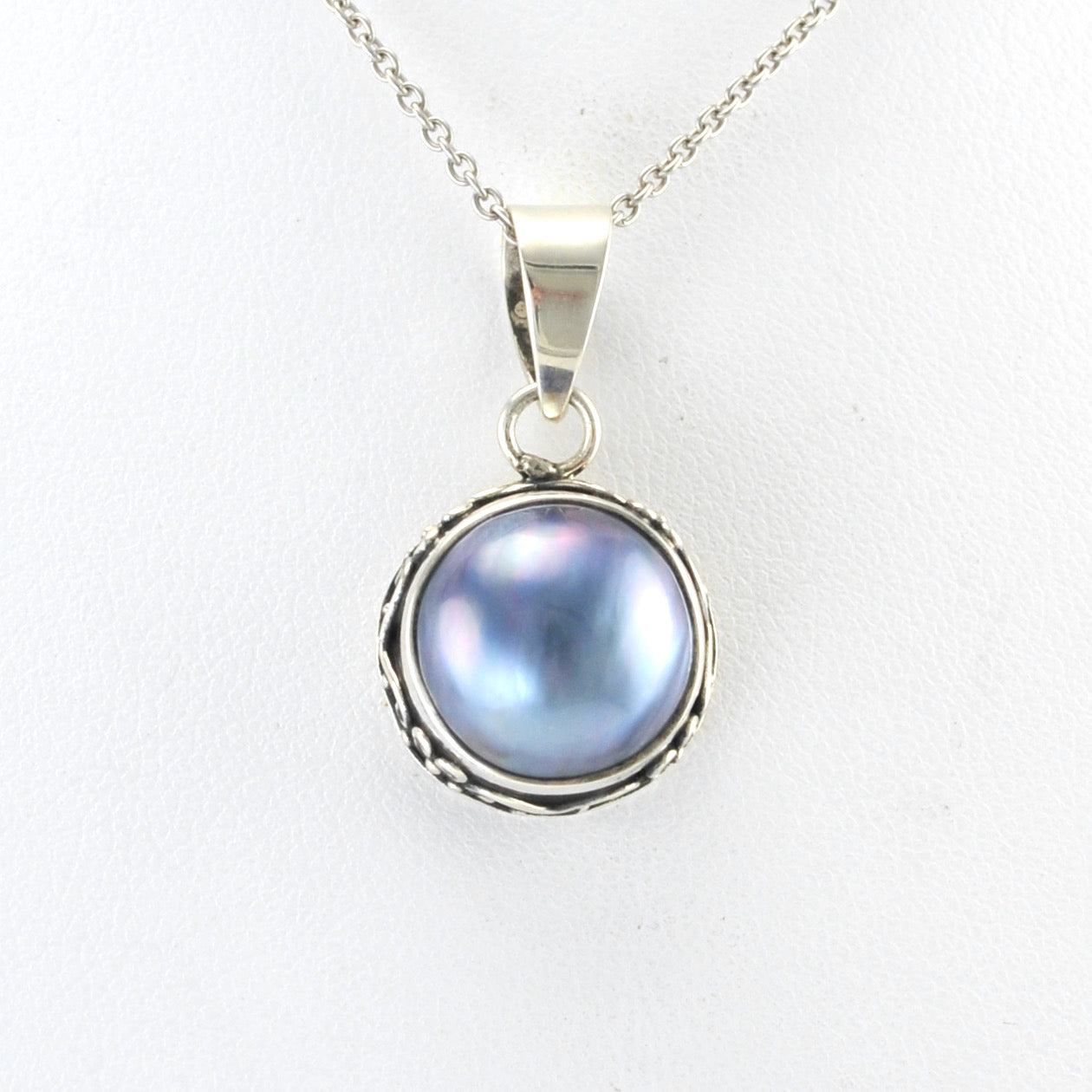 Alt View Silver Grey Pearl Bali Necklace