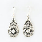 Alt View Silver Pearl Tear Bali Earrings