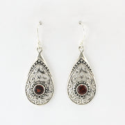 Alt View Sterling Silver Garnet Tear Bali Earrings