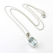 Silver Aquamarine 9x11mm Rect Necklace